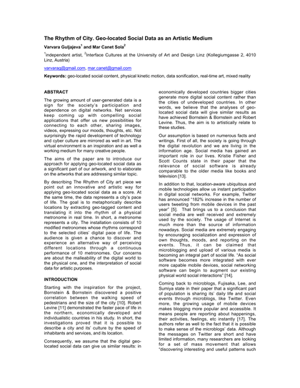 Thumbnail for The Rhythm of City. Geo-located Social Data as an Artistic Medium