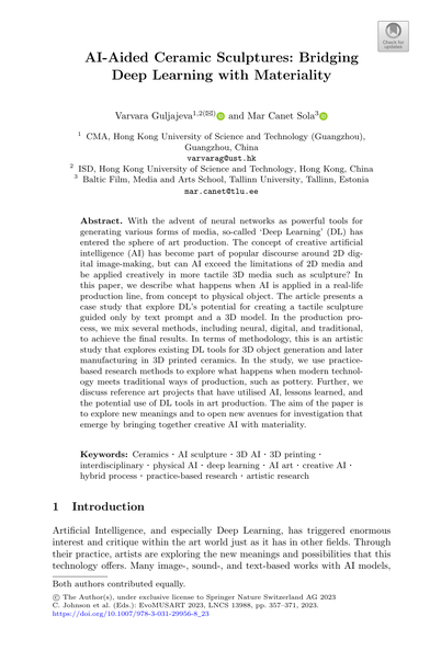 Thumbnail for AI‑Aided Ceramic Sculptures: Bridging Deep Learning with Materiality