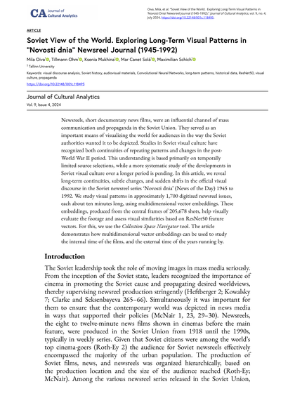 Thumbnail for Soviet View of the World. Exploring Long-Term Visual Patterns in “Novosti dnia” Newsreel Journal (1945-1992)