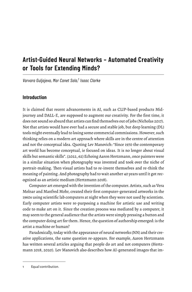 Thumbnail for Artist‑Guided Neural Networks: automated creativity or tools for extending minds?