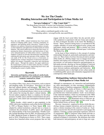 Thumbnail for We Are the Clouds: Strategies for Combining Interaction and Participation in Urban Media Art