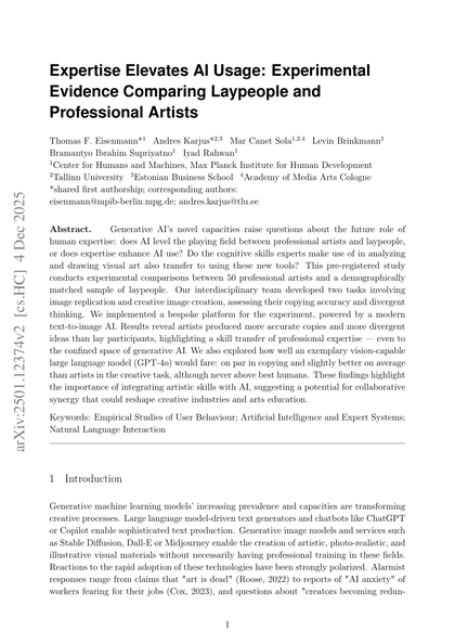 Thumbnail for Expertise elevates AI usage: experimental evidence comparing laypeople and professional artists